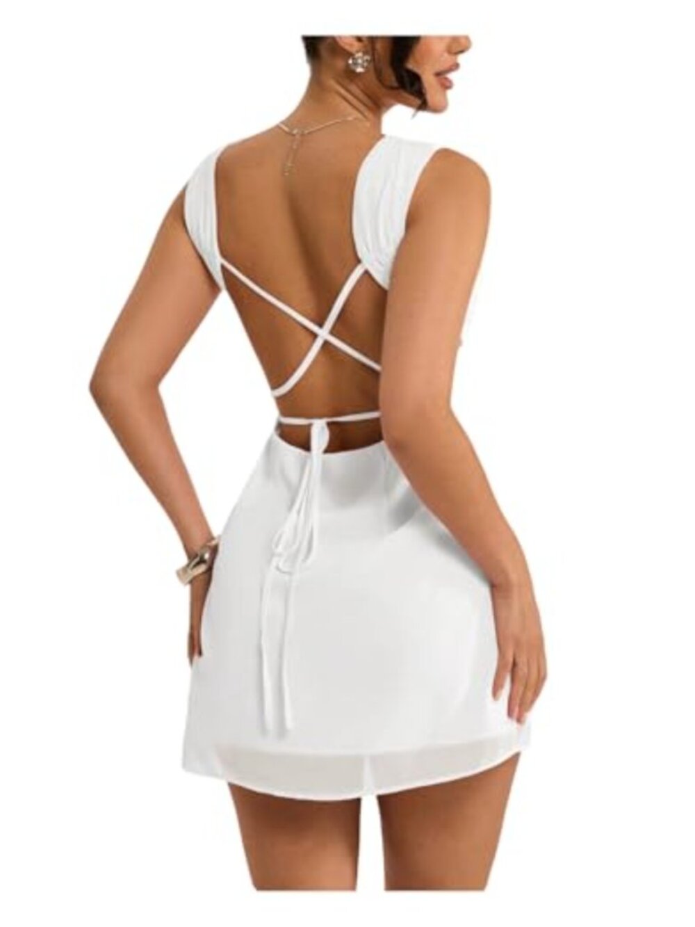 WDIRARA Women's Crisscross Backless A-Line Mini Dress Sleeveless Party